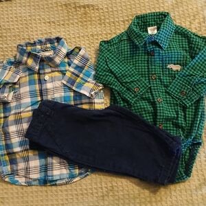 Plaid Blue and Green Kids Shirt Set